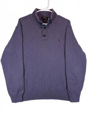 Polo Ralph Lauren Shawl Collar Cotton Knit Pullover Sweater Purple Mens XXL